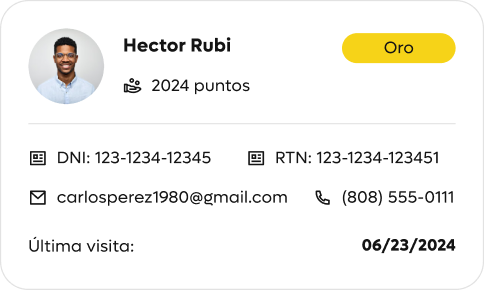 Tarjeta de cliente frecuente Hector Rubi nivel Oro